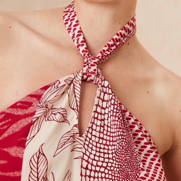 NWT banana republic factory red print halter cross front top shirt blouse Small - Picture 5 of 5
